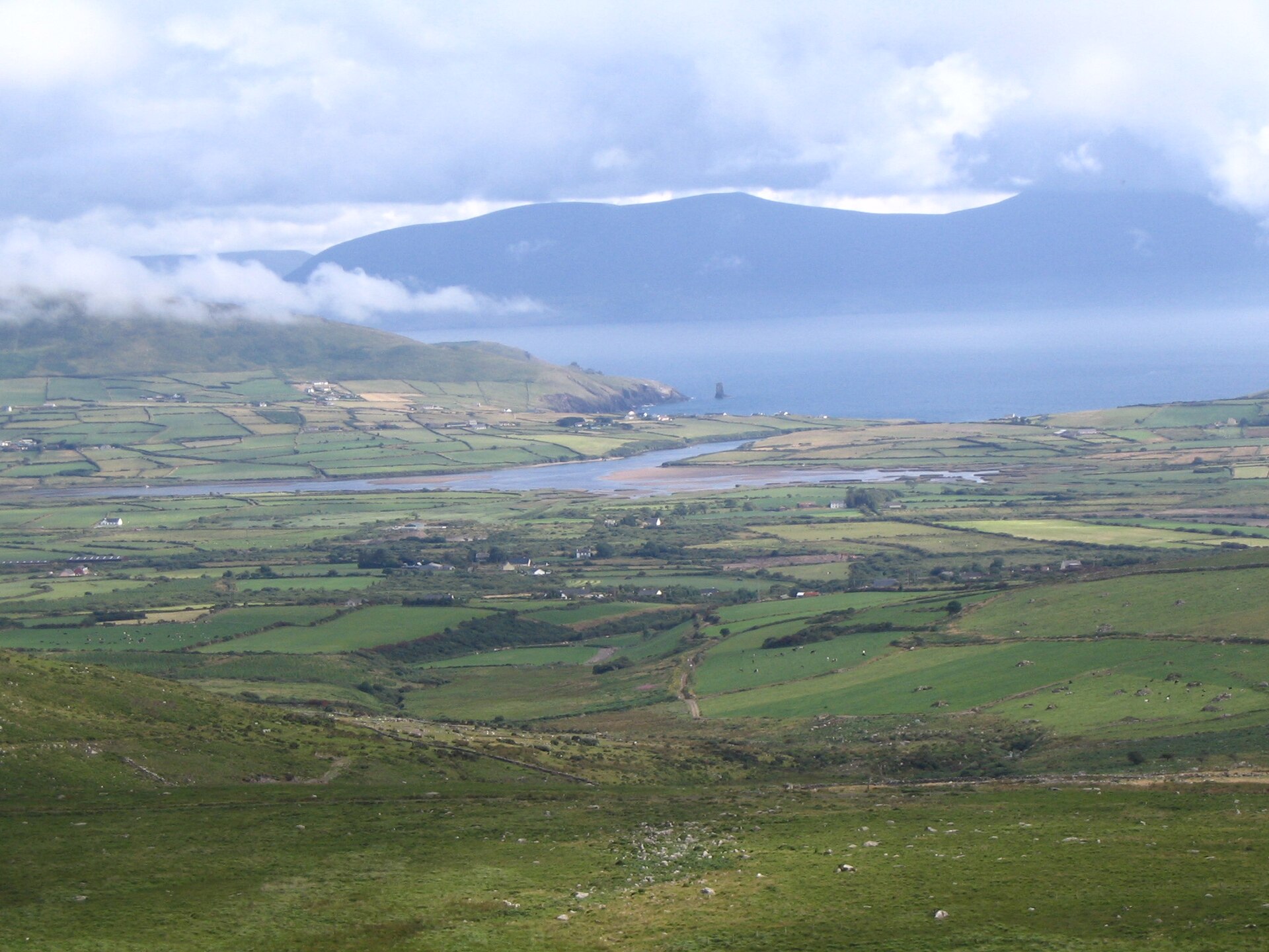 Coastal countryside viewed from Conor Pass, County Kerry